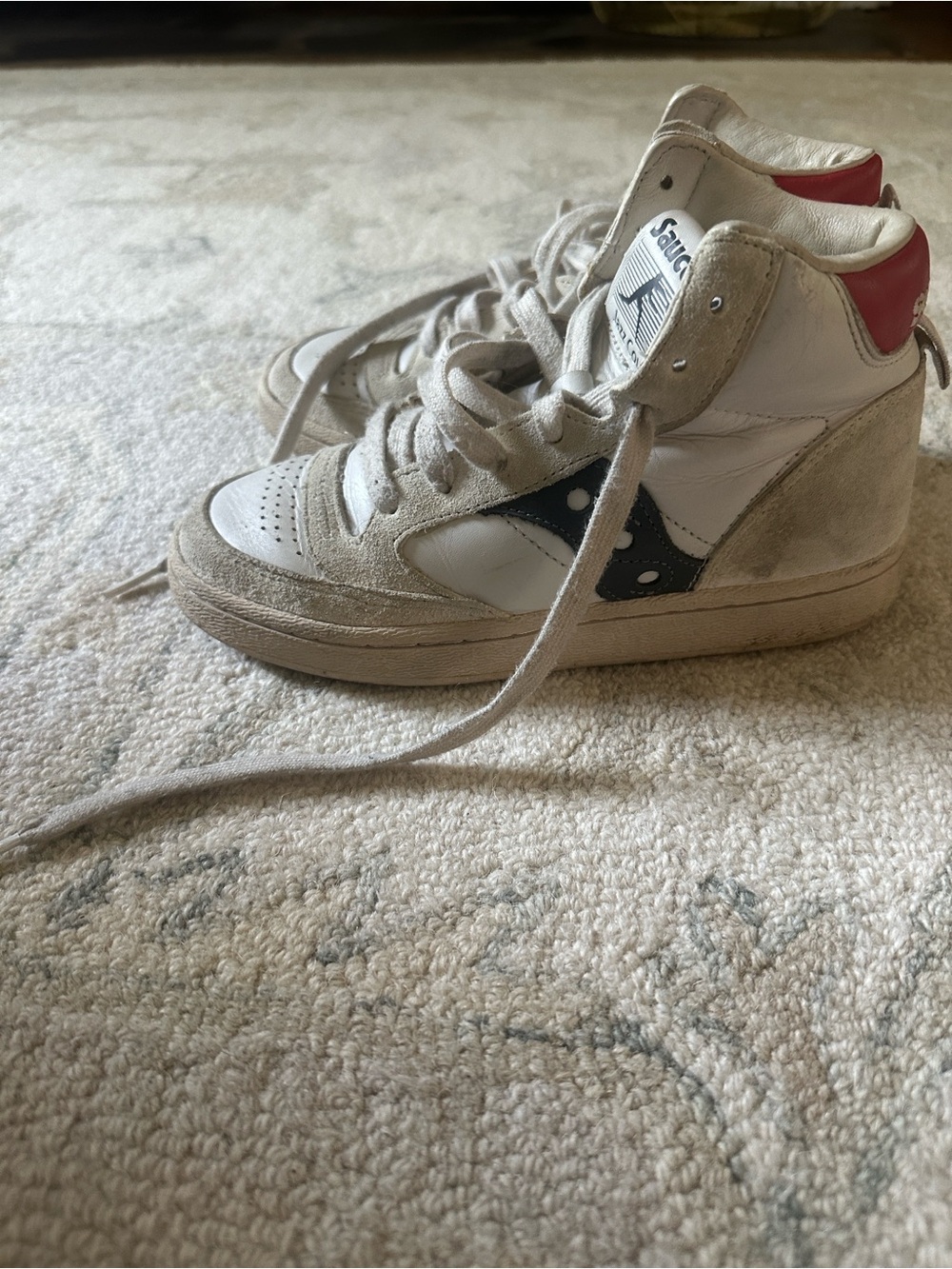 Saucony White High-Top Sneakers with Black and Red Accents